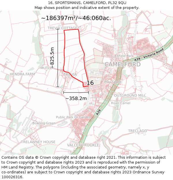 16, SPORTSMANS, CAMELFORD, PL32 9QU: Plot and title map
