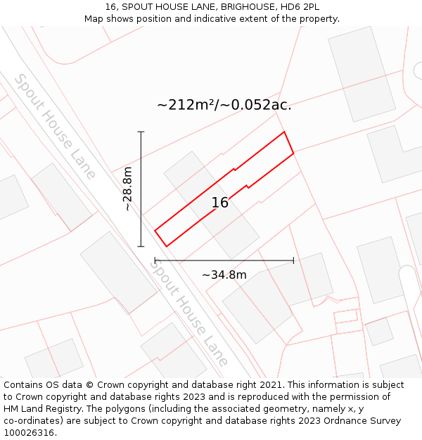 16, SPOUT HOUSE LANE, BRIGHOUSE, HD6 2PL: Plot and title map
