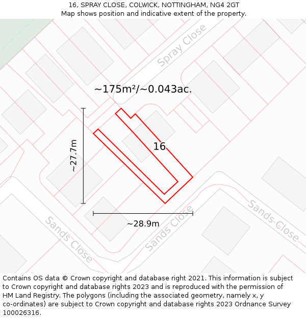 16, SPRAY CLOSE, COLWICK, NOTTINGHAM, NG4 2GT: Plot and title map