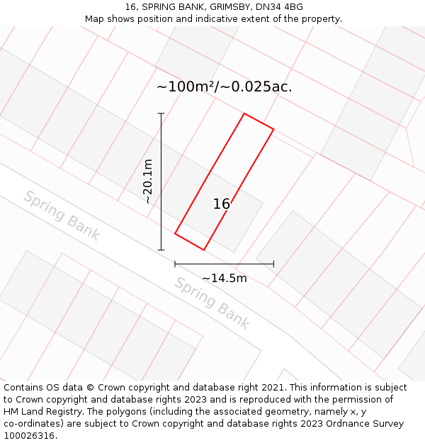 16, SPRING BANK, GRIMSBY, DN34 4BG: Plot and title map