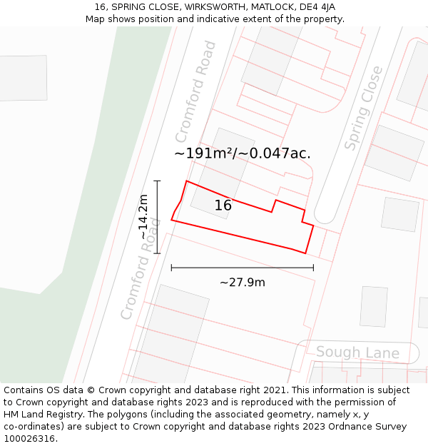 16, SPRING CLOSE, WIRKSWORTH, MATLOCK, DE4 4JA: Plot and title map
