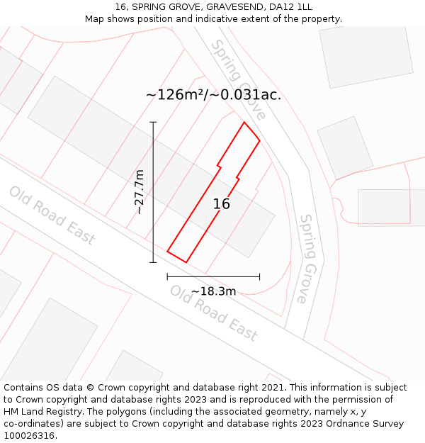 16, SPRING GROVE, GRAVESEND, DA12 1LL: Plot and title map
