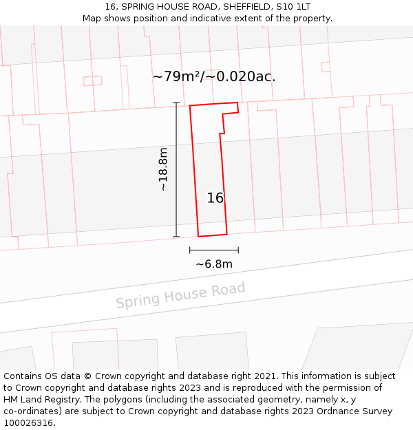 16, SPRING HOUSE ROAD, SHEFFIELD, S10 1LT: Plot and title map
