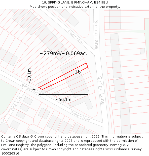 16, SPRING LANE, BIRMINGHAM, B24 9BU: Plot and title map
