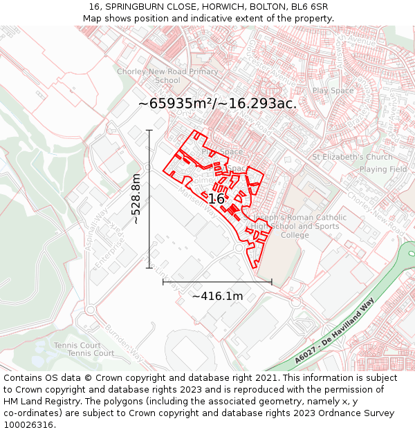 16, SPRINGBURN CLOSE, HORWICH, BOLTON, BL6 6SR: Plot and title map