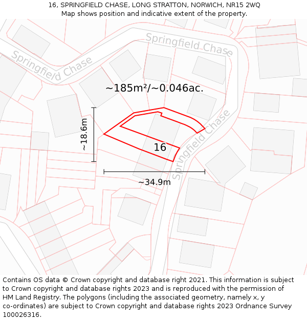 16, SPRINGFIELD CHASE, LONG STRATTON, NORWICH, NR15 2WQ: Plot and title map