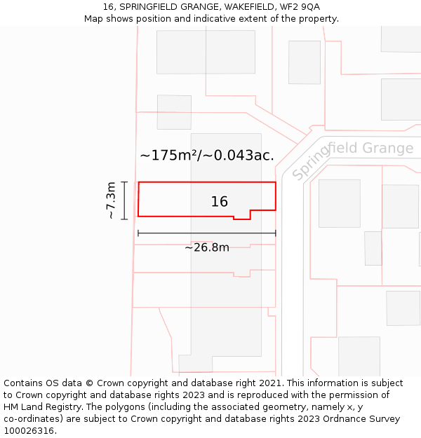 16, SPRINGFIELD GRANGE, WAKEFIELD, WF2 9QA: Plot and title map