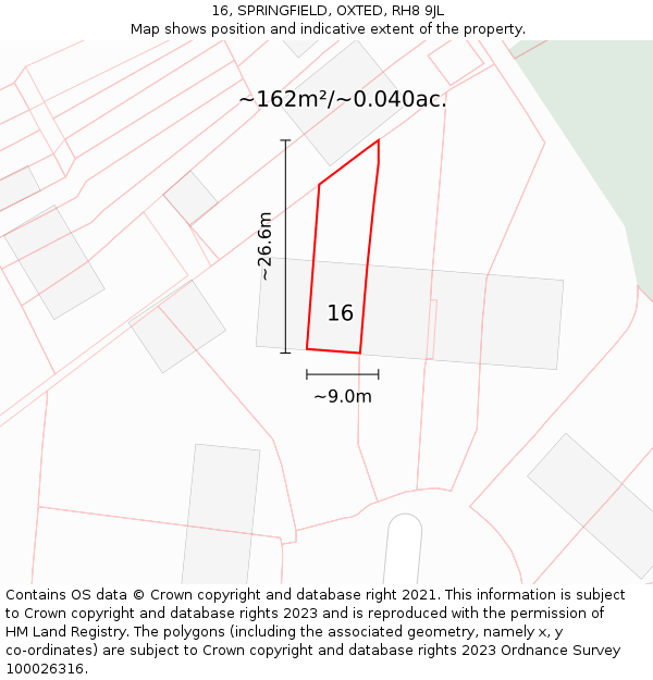 16, SPRINGFIELD, OXTED, RH8 9JL: Plot and title map