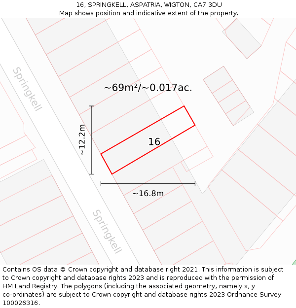 16, SPRINGKELL, ASPATRIA, WIGTON, CA7 3DU: Plot and title map