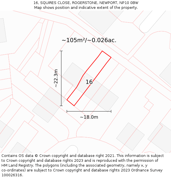 16, SQUIRES CLOSE, ROGERSTONE, NEWPORT, NP10 0BW: Plot and title map