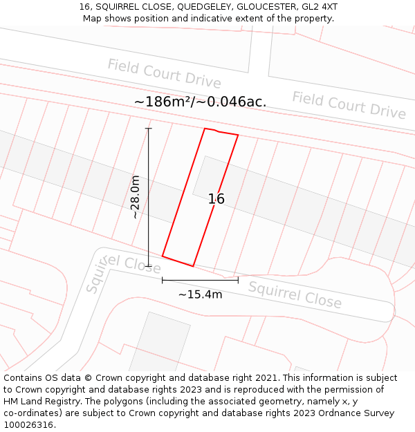 16, SQUIRREL CLOSE, QUEDGELEY, GLOUCESTER, GL2 4XT: Plot and title map