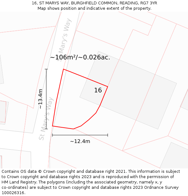 16, ST MARYS WAY, BURGHFIELD COMMON, READING, RG7 3YR: Plot and title map