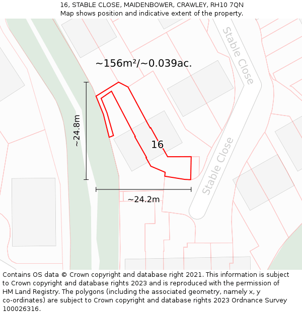 16, STABLE CLOSE, MAIDENBOWER, CRAWLEY, RH10 7QN: Plot and title map