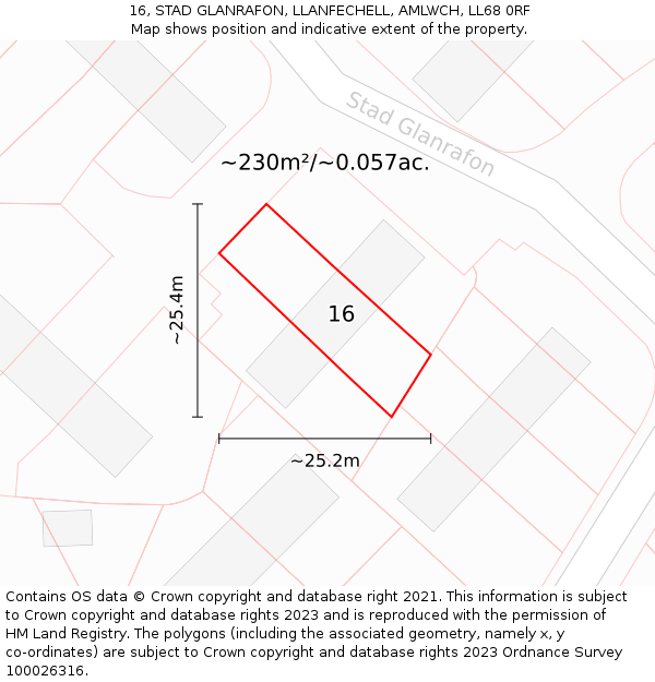 16, STAD GLANRAFON, LLANFECHELL, AMLWCH, LL68 0RF: Plot and title map