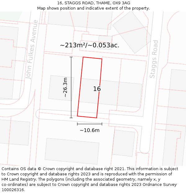 16, STAGGS ROAD, THAME, OX9 3AG: Plot and title map