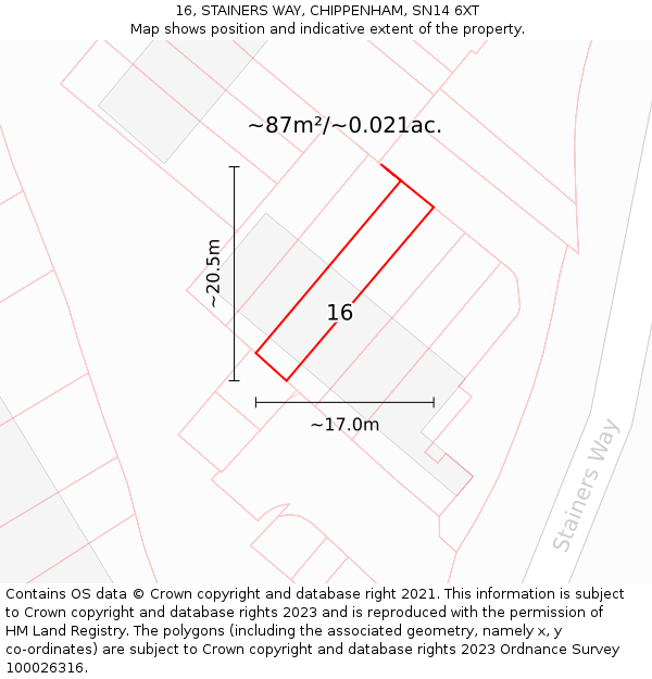 16, STAINERS WAY, CHIPPENHAM, SN14 6XT: Plot and title map