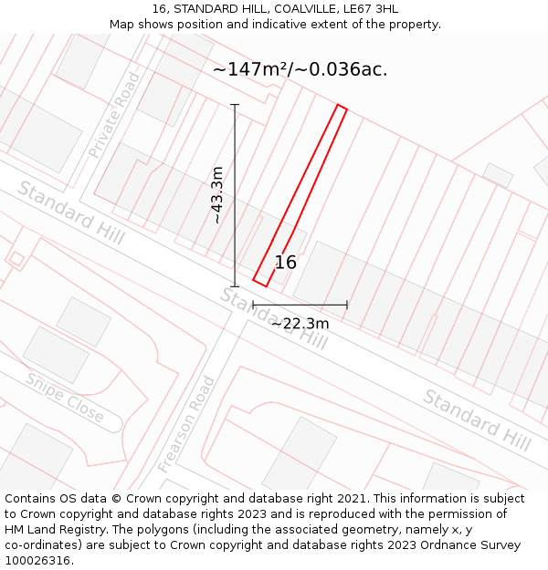 16, STANDARD HILL, COALVILLE, LE67 3HL: Plot and title map