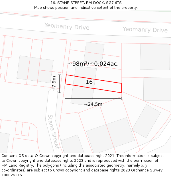 16, STANE STREET, BALDOCK, SG7 6TS: Plot and title map