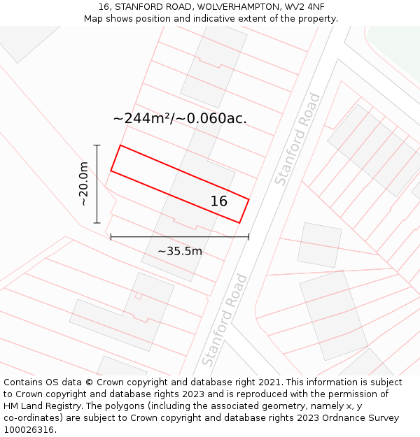 16, STANFORD ROAD, WOLVERHAMPTON, WV2 4NF: Plot and title map