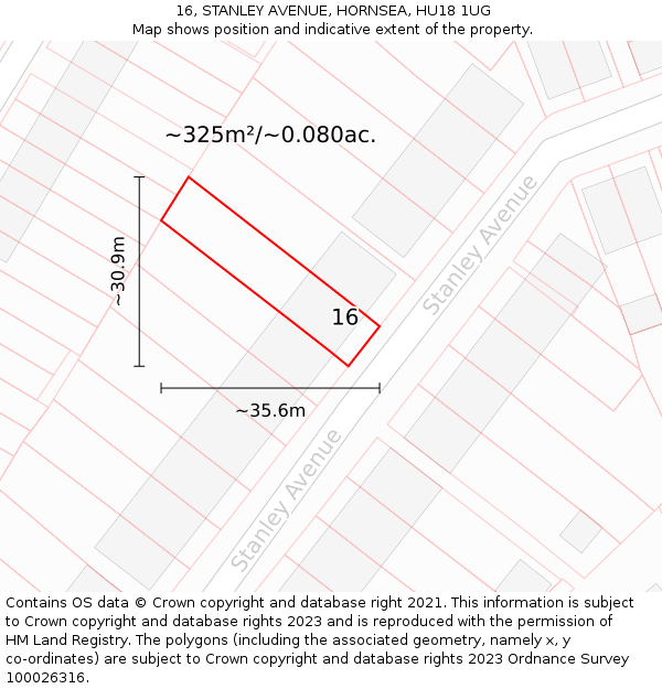 16, STANLEY AVENUE, HORNSEA, HU18 1UG: Plot and title map