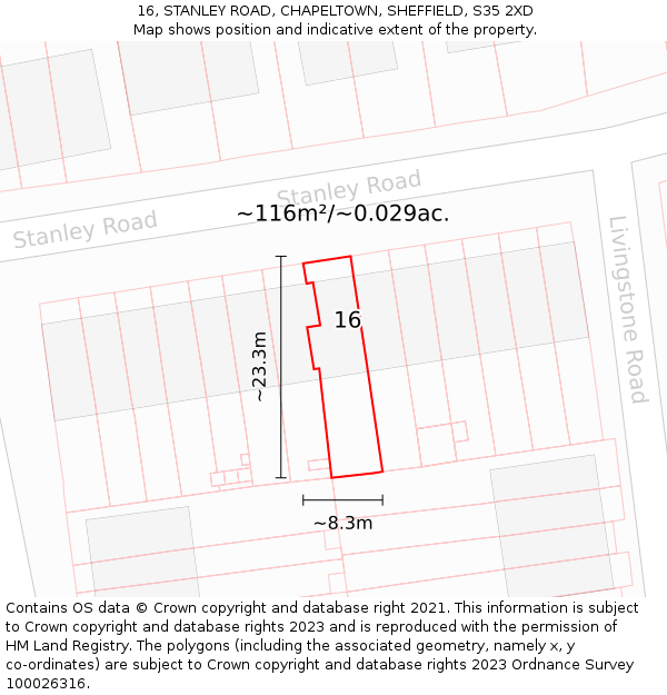 16, STANLEY ROAD, CHAPELTOWN, SHEFFIELD, S35 2XD: Plot and title map