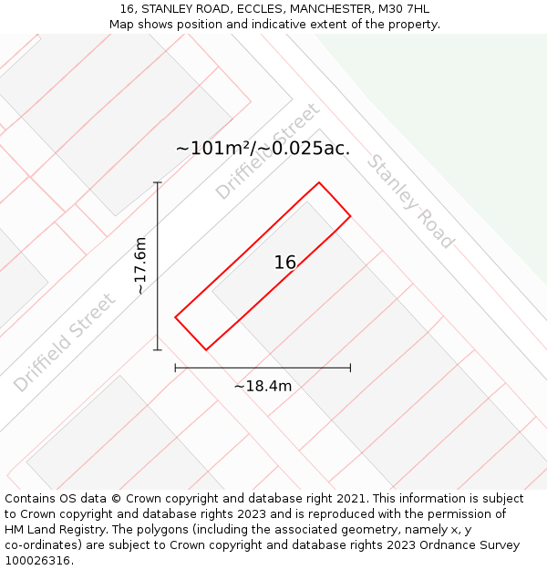 16, STANLEY ROAD, ECCLES, MANCHESTER, M30 7HL: Plot and title map