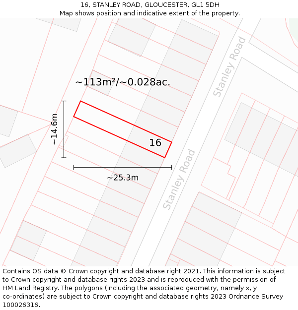 16, STANLEY ROAD, GLOUCESTER, GL1 5DH: Plot and title map
