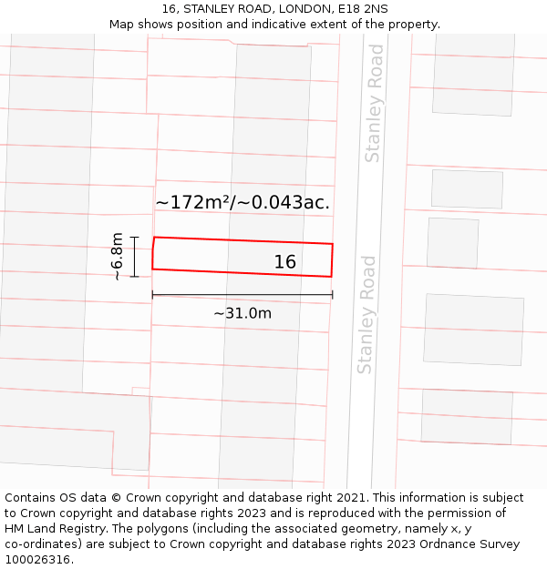 16, STANLEY ROAD, LONDON, E18 2NS: Plot and title map