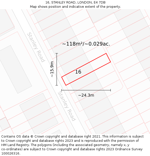 16, STANLEY ROAD, LONDON, E4 7DB: Plot and title map