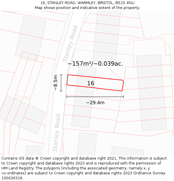 16, STANLEY ROAD, WARMLEY, BRISTOL, BS15 4NU: Plot and title map