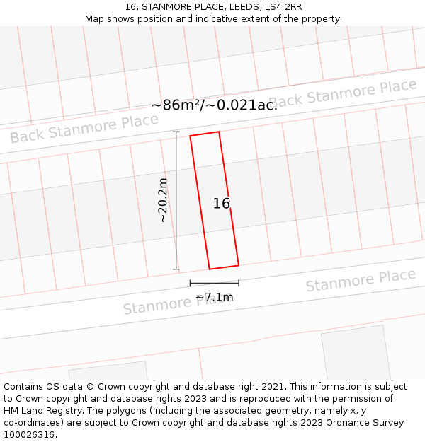 16, STANMORE PLACE, LEEDS, LS4 2RR: Plot and title map