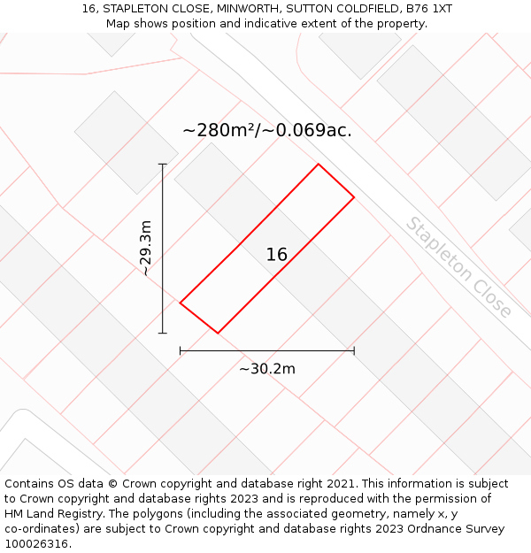 16, STAPLETON CLOSE, MINWORTH, SUTTON COLDFIELD, B76 1XT: Plot and title map