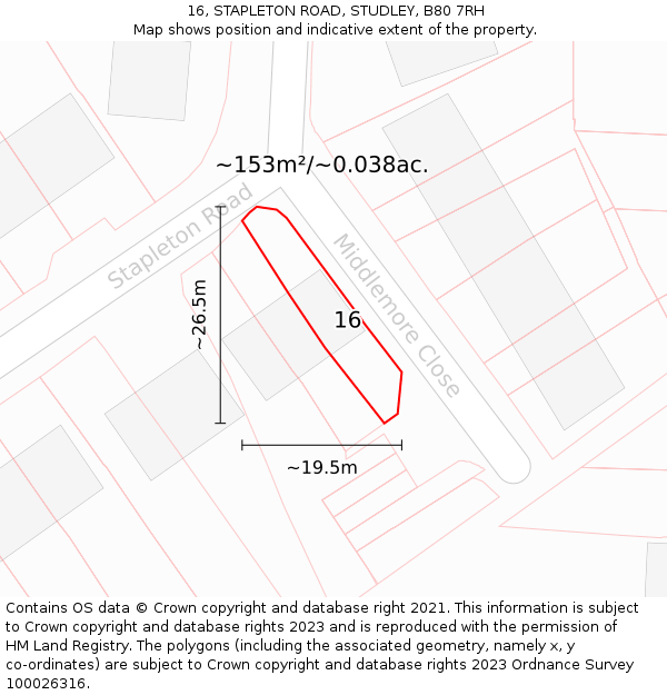 16, STAPLETON ROAD, STUDLEY, B80 7RH: Plot and title map