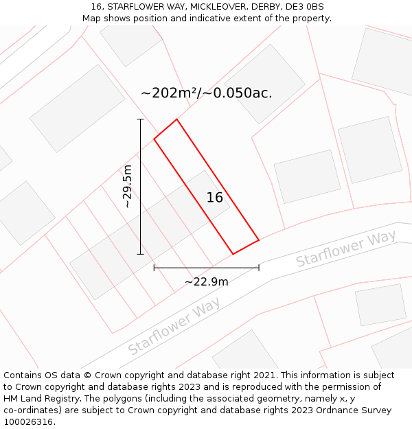 16, STARFLOWER WAY, MICKLEOVER, DERBY, DE3 0BS: Plot and title map