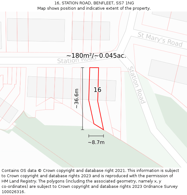 16, STATION ROAD, BENFLEET, SS7 1NG: Plot and title map