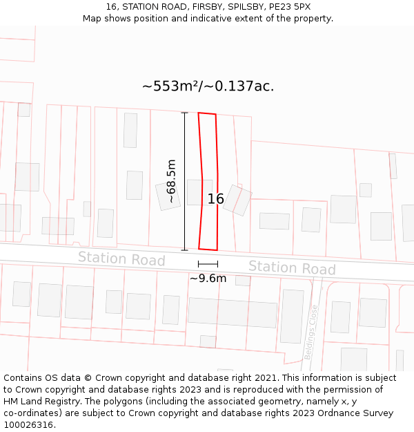 16, STATION ROAD, FIRSBY, SPILSBY, PE23 5PX: Plot and title map