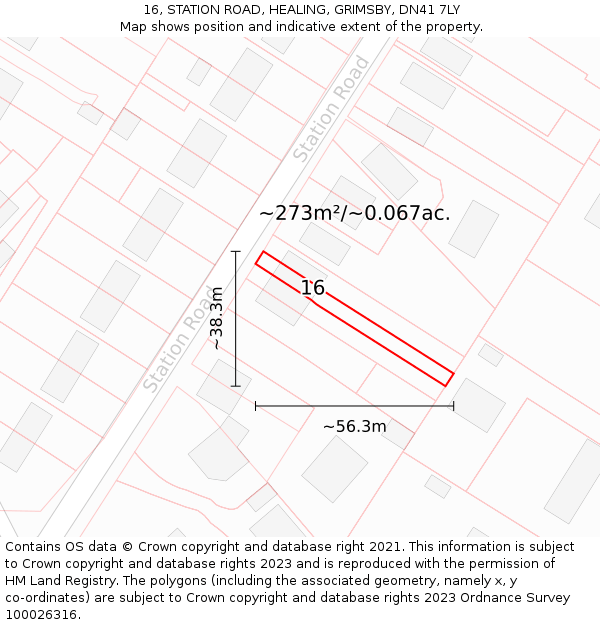 16, STATION ROAD, HEALING, GRIMSBY, DN41 7LY: Plot and title map