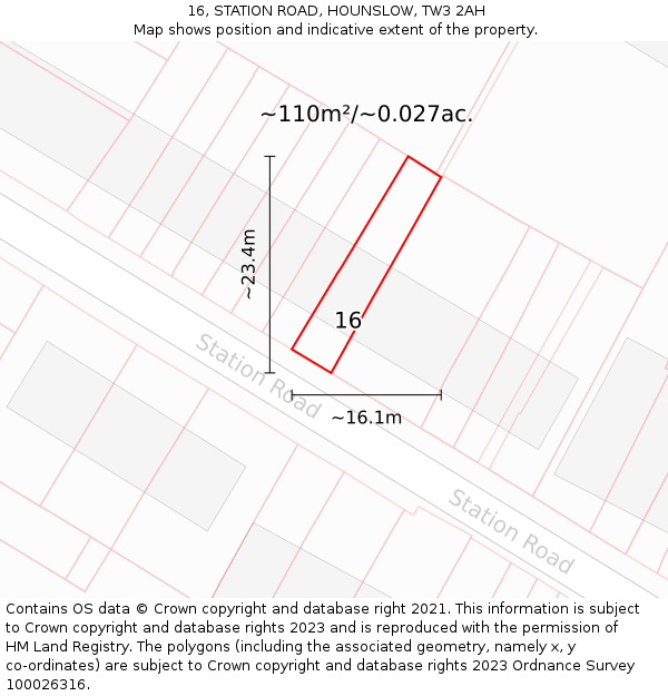 16, STATION ROAD, HOUNSLOW, TW3 2AH: Plot and title map
