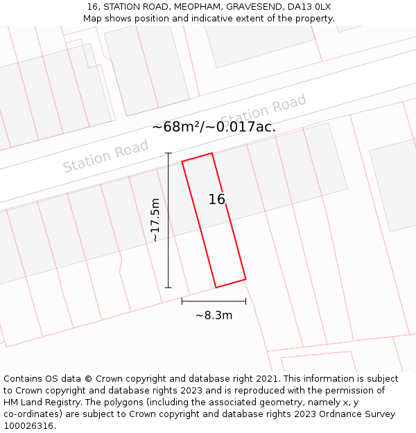 16, STATION ROAD, MEOPHAM, GRAVESEND, DA13 0LX: Plot and title map