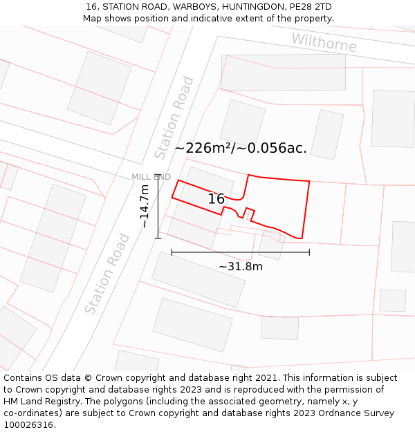 16, STATION ROAD, WARBOYS, HUNTINGDON, PE28 2TD: Plot and title map