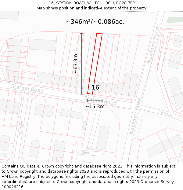 16, STATION ROAD, WHITCHURCH, RG28 7EP: Plot and title map