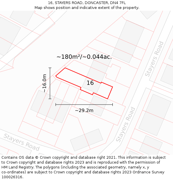 16, STAYERS ROAD, DONCASTER, DN4 7FL: Plot and title map