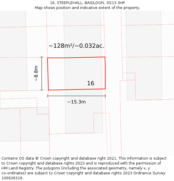 16, STEEPLEHALL, BASILDON, SS13 3HP: Plot and title map