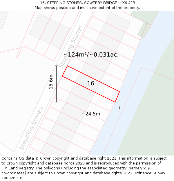 16, STEPPING STONES, SOWERBY BRIDGE, HX6 4FB: Plot and title map