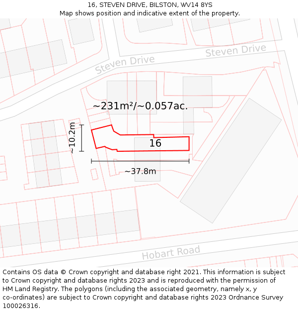 16, STEVEN DRIVE, BILSTON, WV14 8YS: Plot and title map