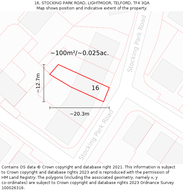 16, STOCKING PARK ROAD, LIGHTMOOR, TELFORD, TF4 3QA: Plot and title map