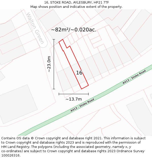 16, STOKE ROAD, AYLESBURY, HP21 7TF: Plot and title map