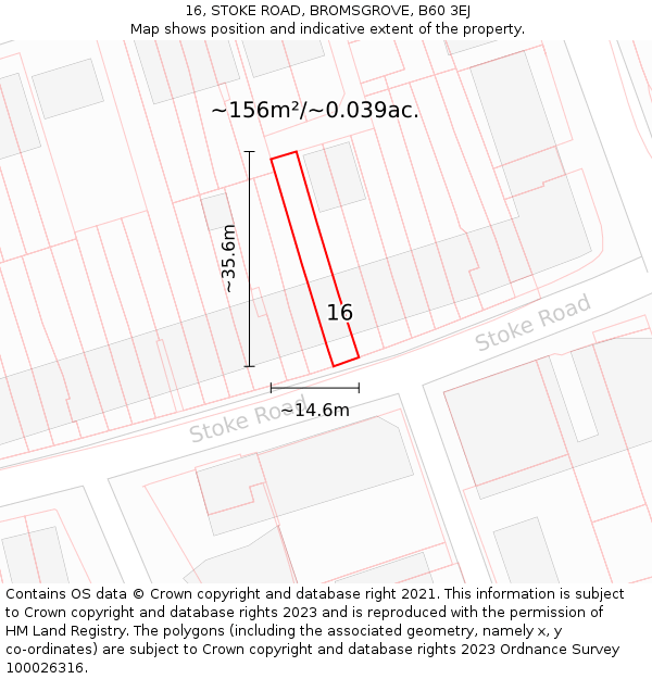 16, STOKE ROAD, BROMSGROVE, B60 3EJ: Plot and title map