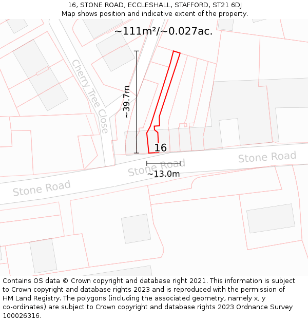 16, STONE ROAD, ECCLESHALL, STAFFORD, ST21 6DJ: Plot and title map