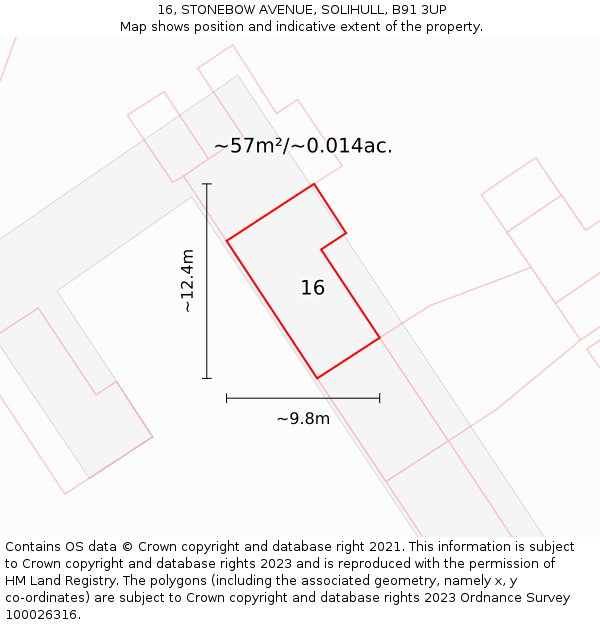 16, STONEBOW AVENUE, SOLIHULL, B91 3UP: Plot and title map